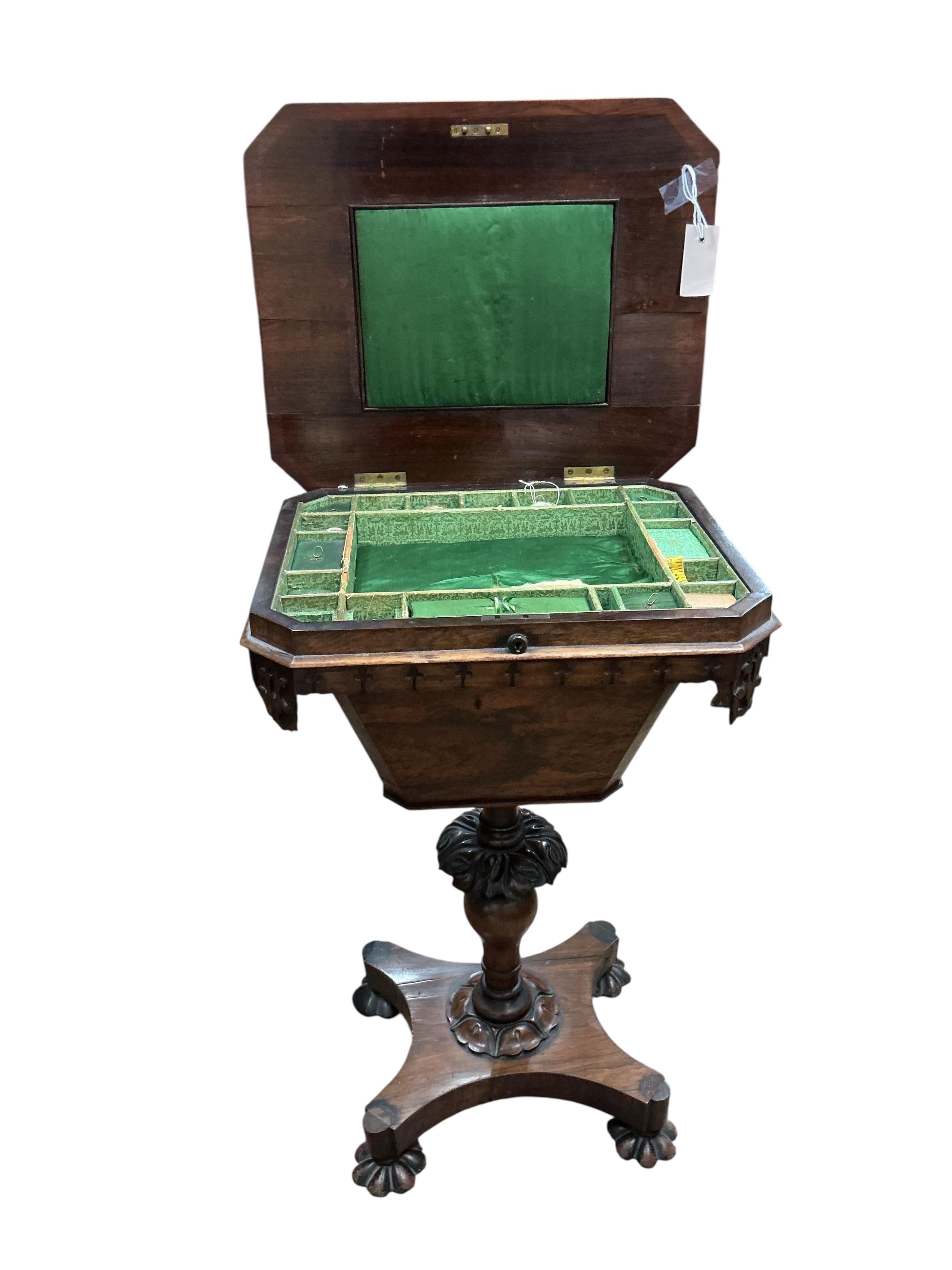 A William IV rosewood work table, width 48cm, depth 40cm, height 74cm